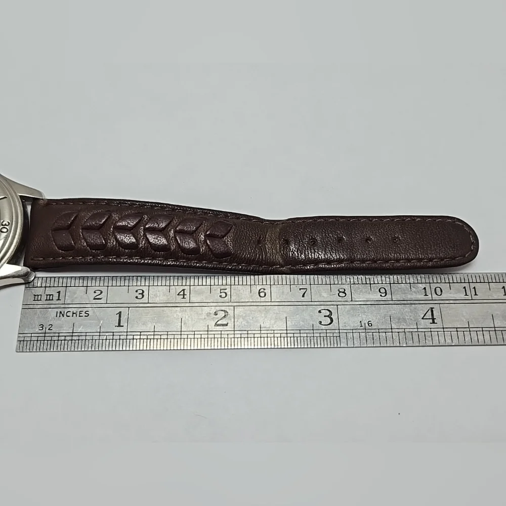Great Land Mens Quartz Multi Dial Watch Date Brown Leather Strap New Battery