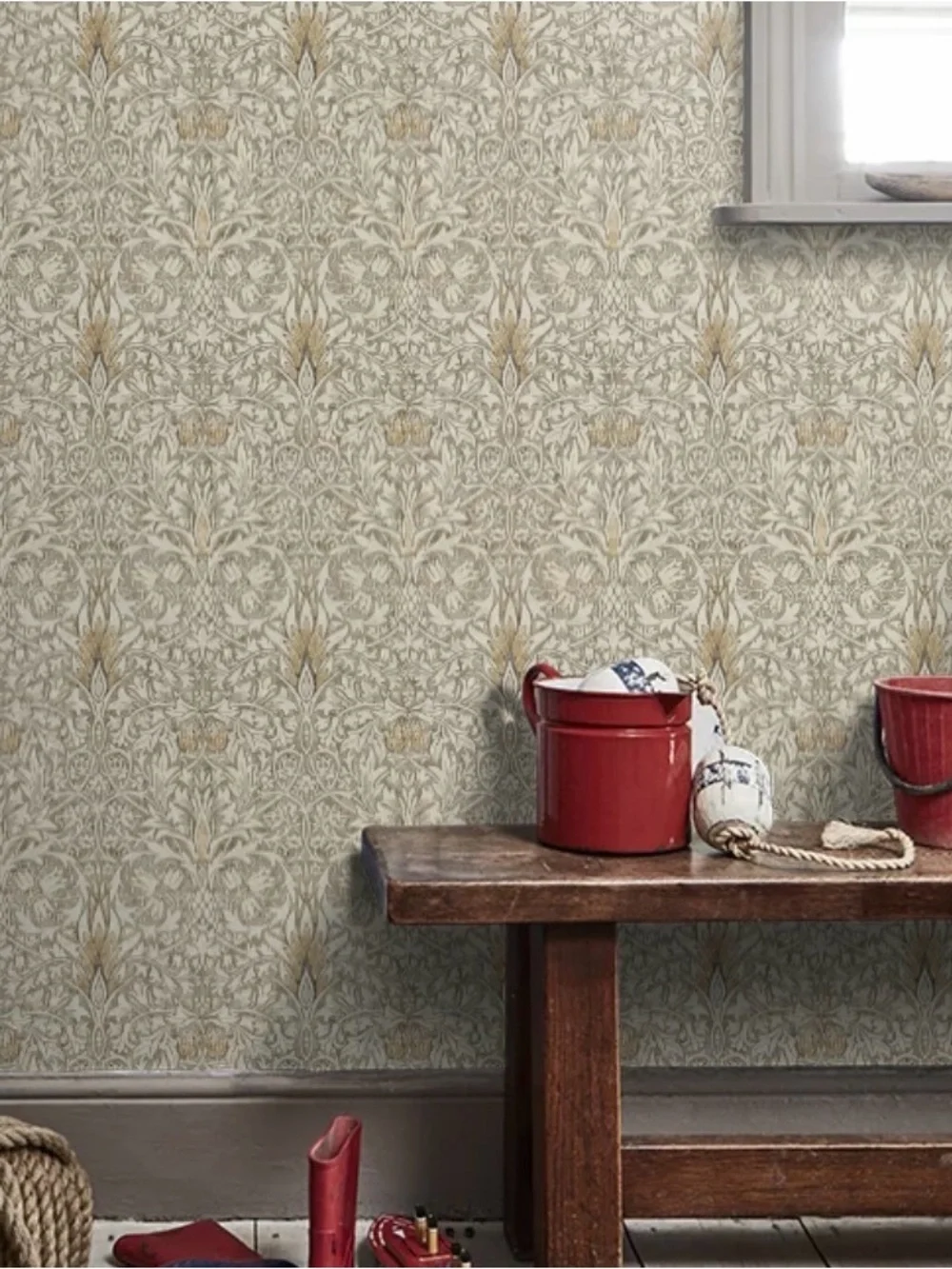 Morris & Co authentic (2) rolls new wallpaper Snakehead Stone/Cream Retail $416