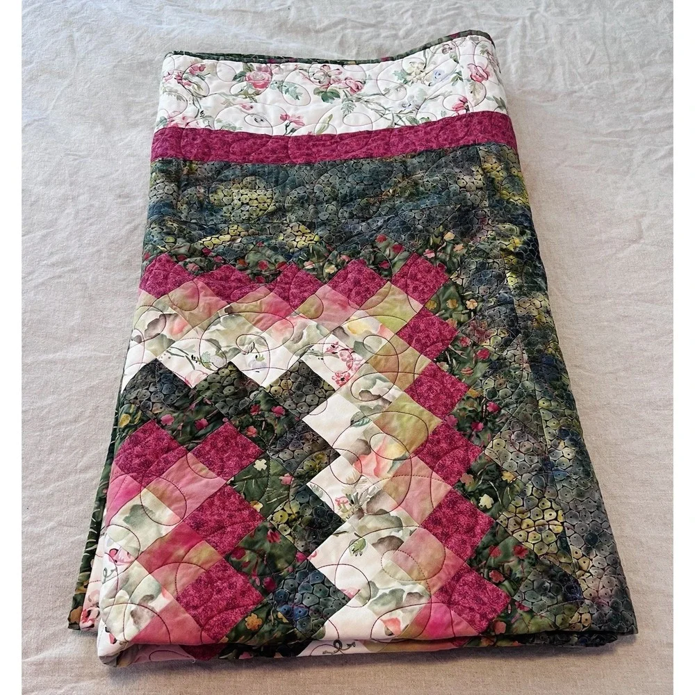 Vintage Patchwork Handmade Floral Lap Throw Quilt 56 X 66 Personalized Jenny EUC