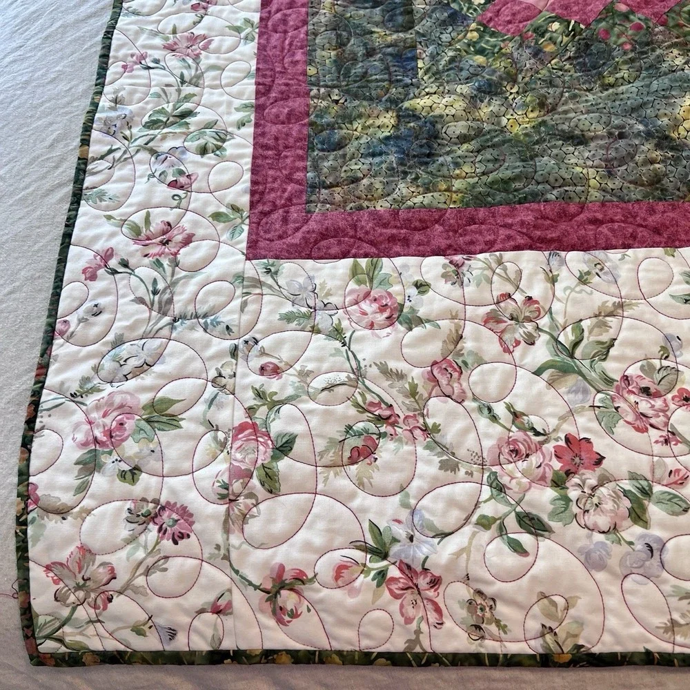 Vintage Patchwork Handmade Floral Lap Throw Quilt 56 X 66 Personalized Jenny EUC