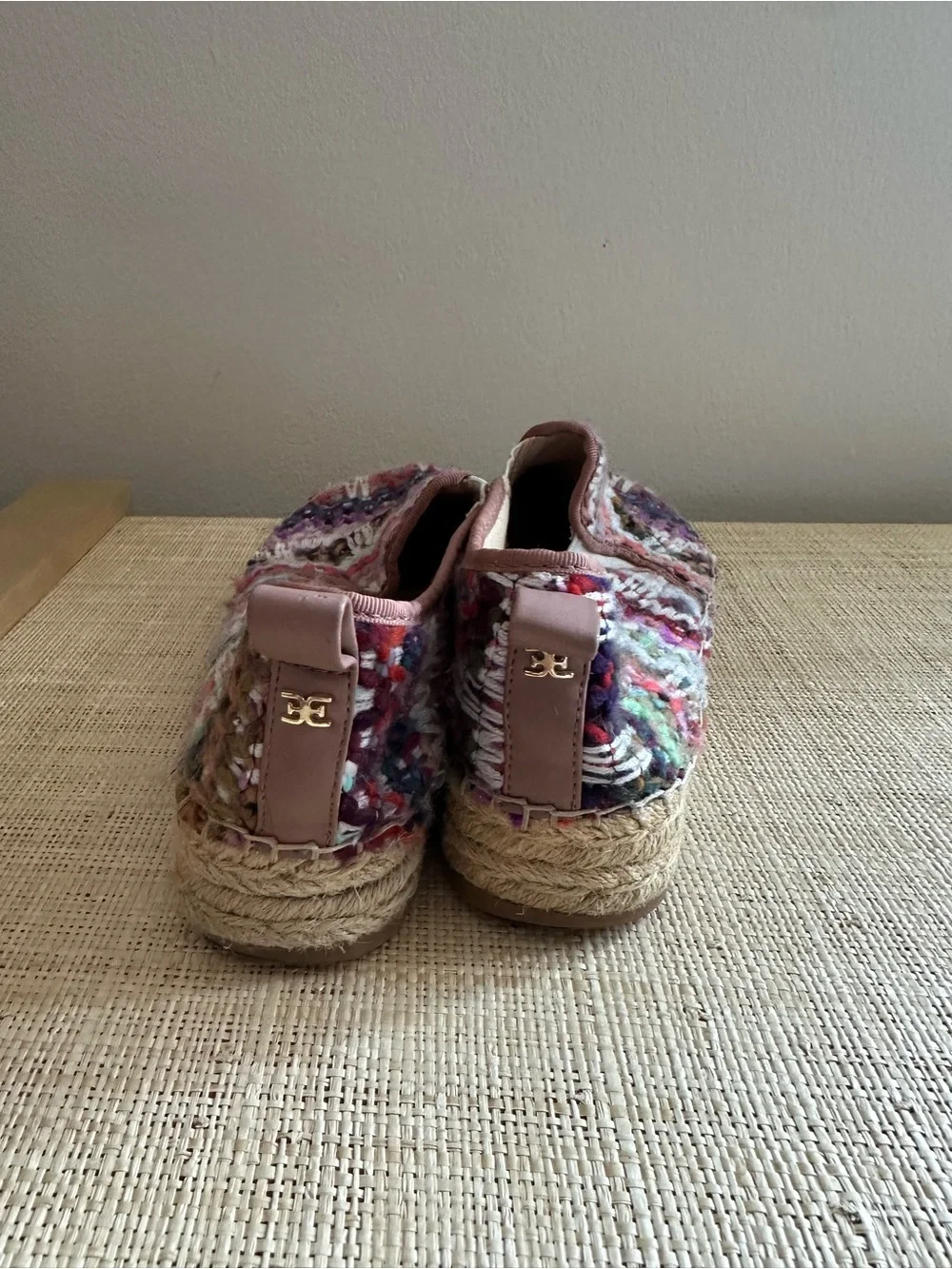 Sam Edelman Multicolor Woven Espadrille Slip-Ons with Pink Trim