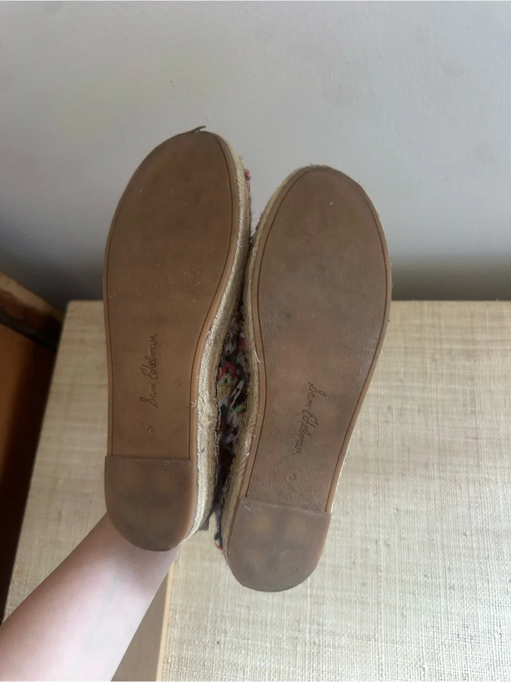 Sam Edelman Multicolor Woven Espadrille Slip-Ons with Pink Trim