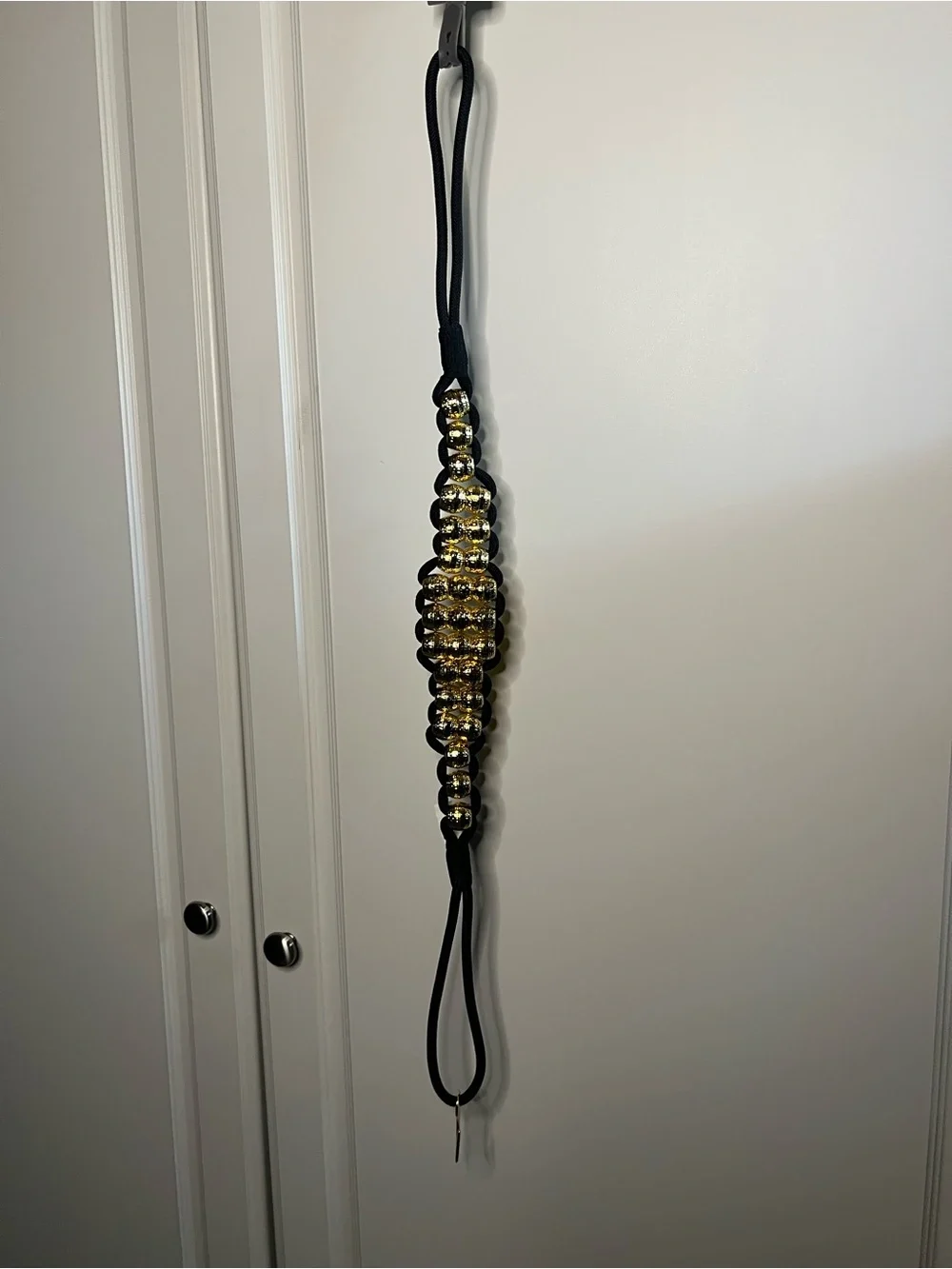Vintage Ann Taylor 90s Black Braided Rope Gold Bead Belt Medium