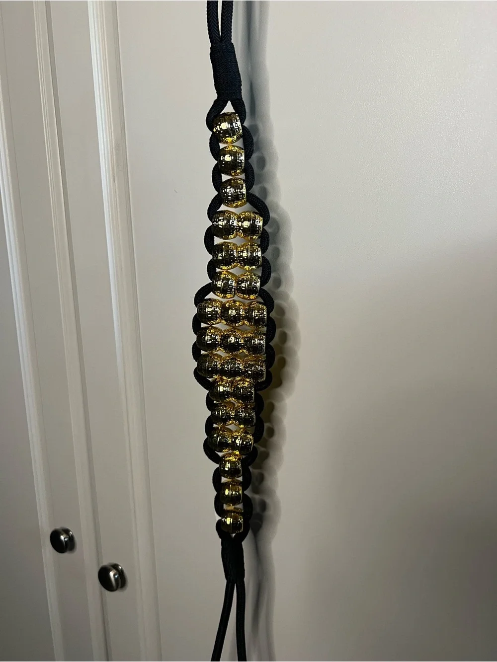 Vintage Ann Taylor 90s Black Braided Rope Gold Bead Belt Medium