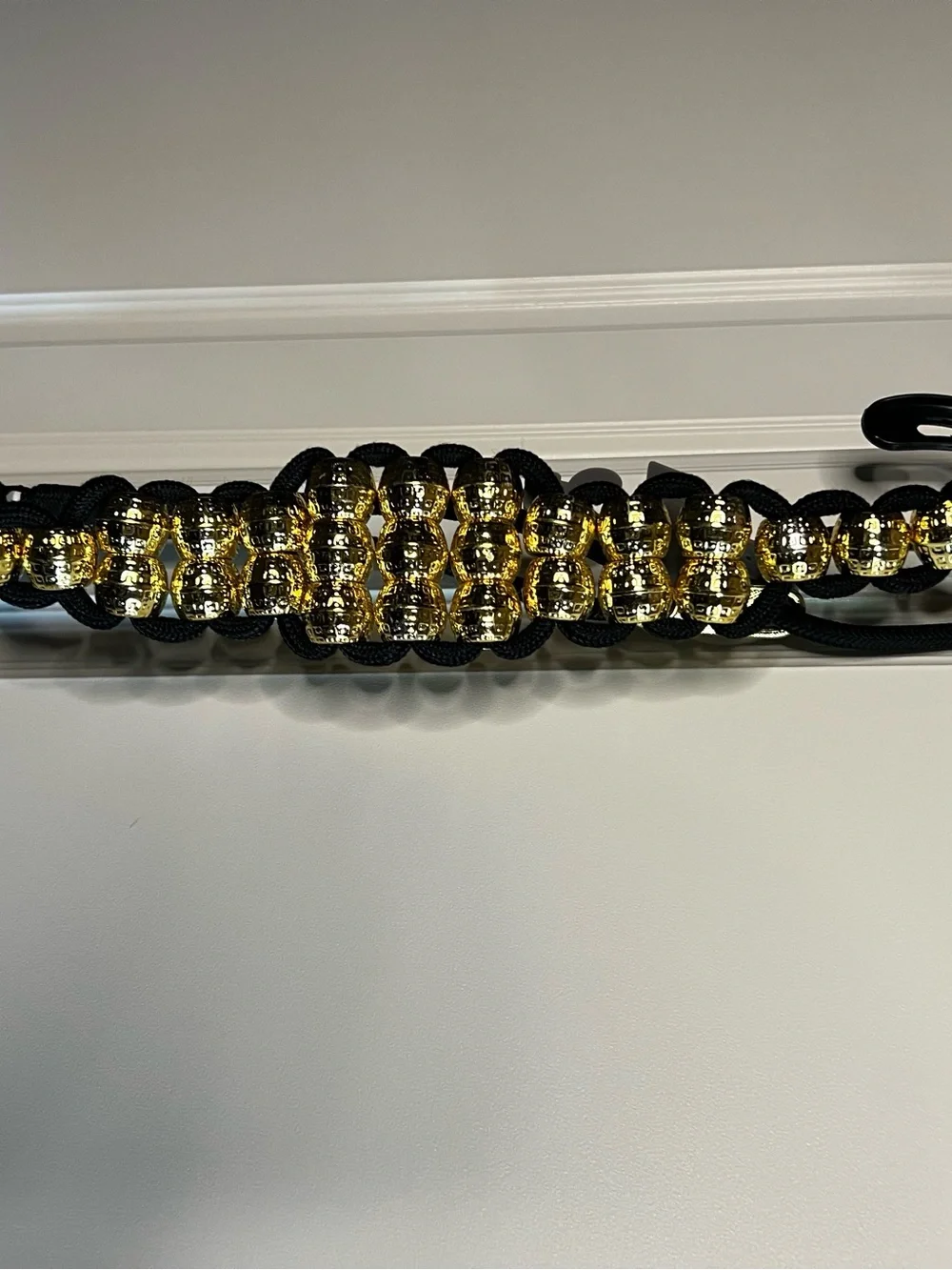 Vintage Ann Taylor 90s Black Braided Rope Gold Bead Belt Medium