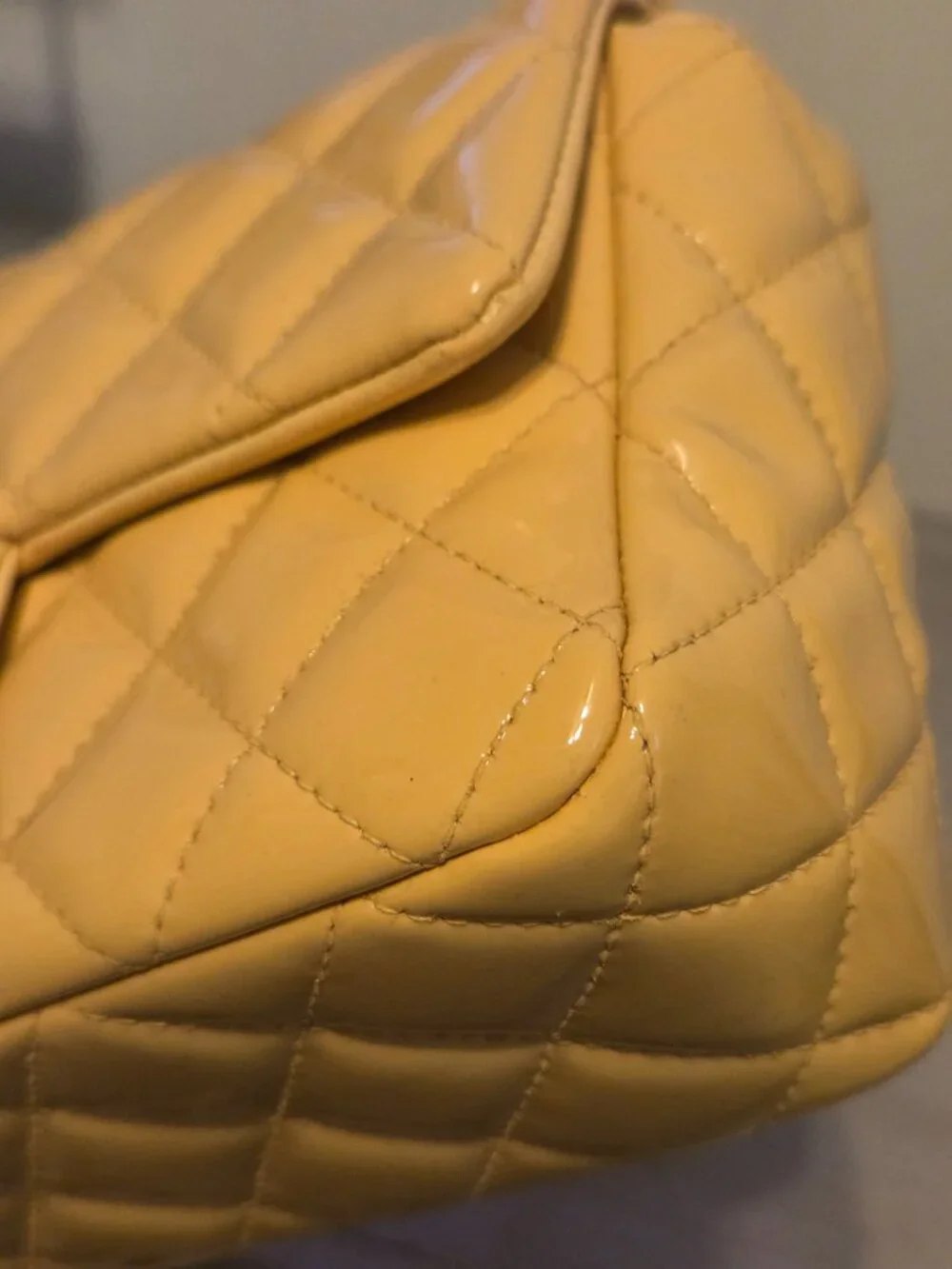 Chanel mini yellow patent leather flap