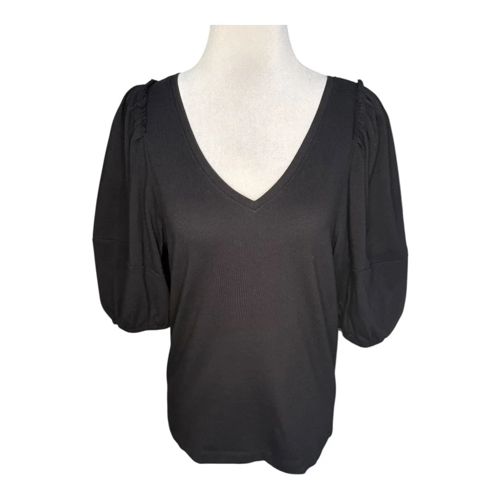 Madewell Black‎ V-Neck Puff Sleeve Top Shirt Womens Size Small NWT
