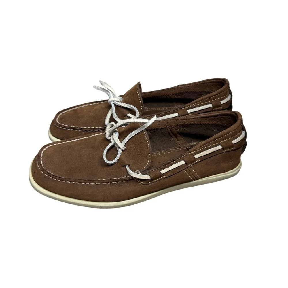 Tommy Bahama Mens Brown Leather Boat Shoes Nautical Laced Loafers Slip On Brown