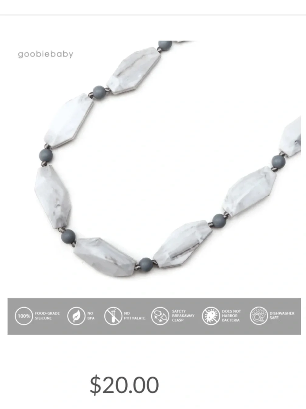 Goobie Baby Nursing Breastfeeding Teething Necklaces - 1 pearl, 1 marble gray
