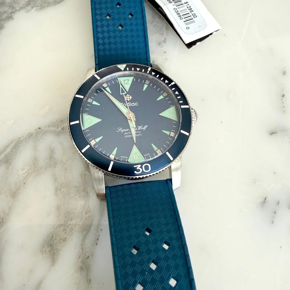 Zodiac Super Sea Wolf Automatic 200M Teal Blue Dial Rubber Strap Watch ZO9217