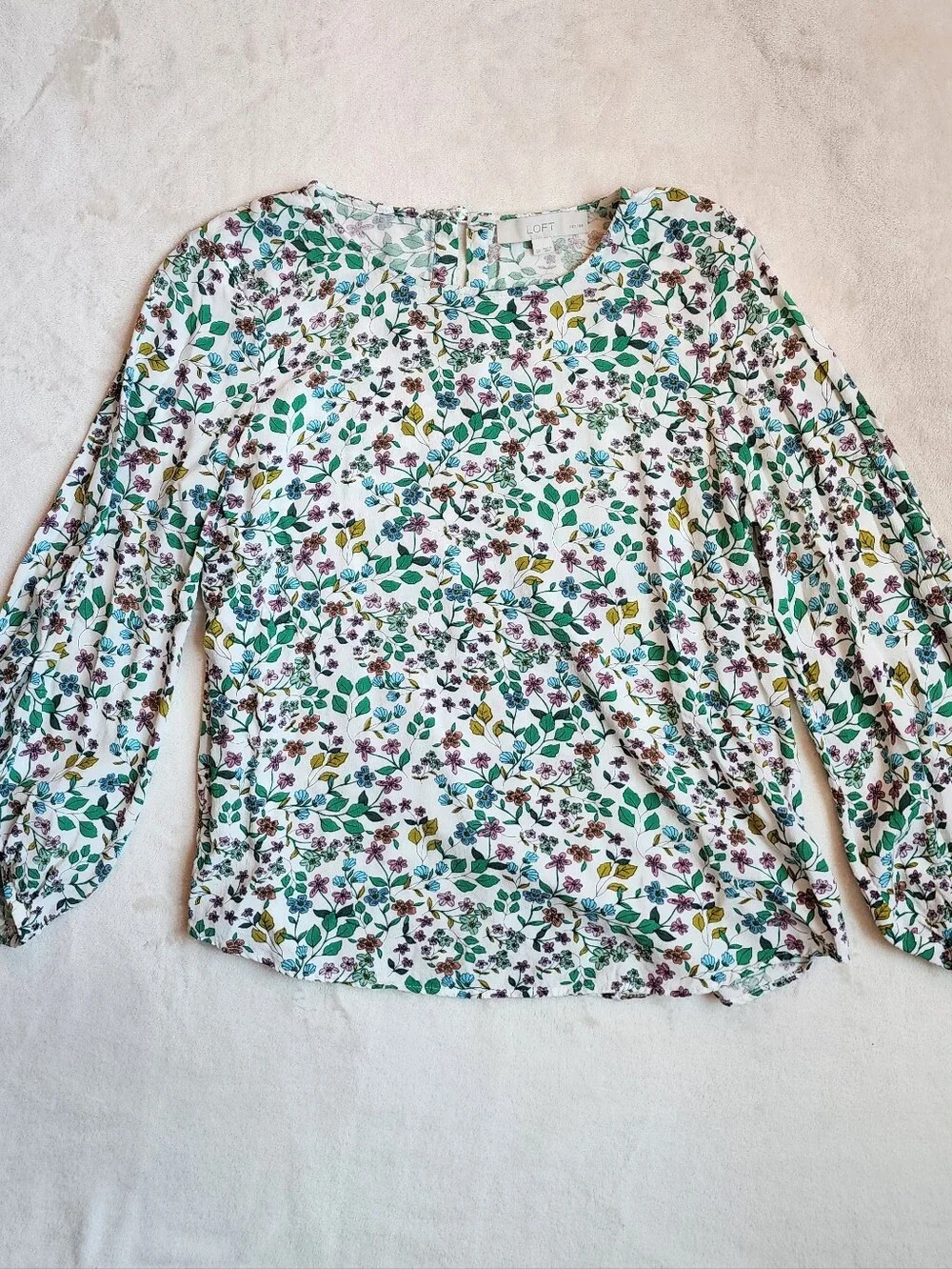 LOFT Puff-Sleeve Peasant Blouse with Colorful Floral Print Lightweight
