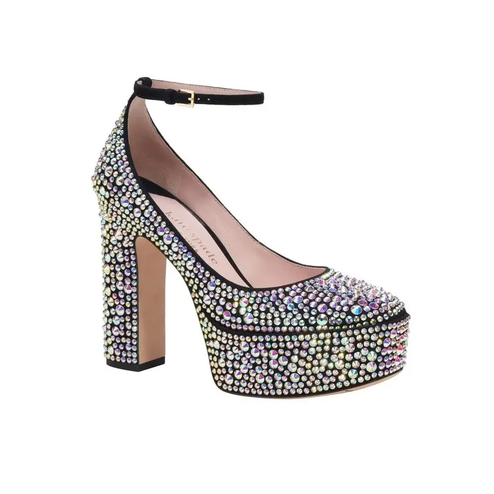 Kate Spade Sparkling Black Gia Pave Platform Pump Size 6.5 B