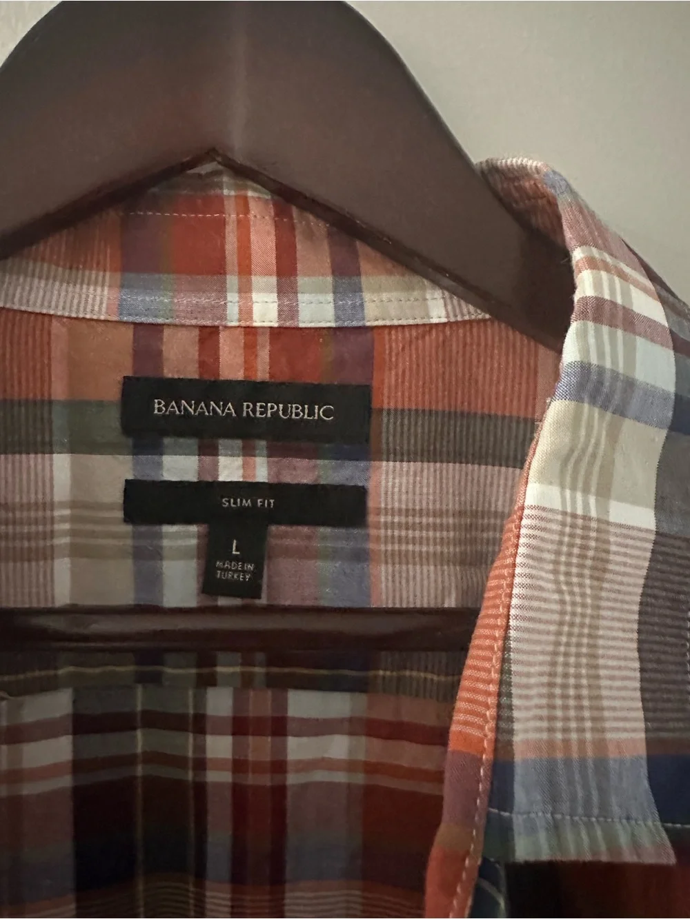 Banana Republic Men's Orange and Blue Plaid Button-Down Shirt