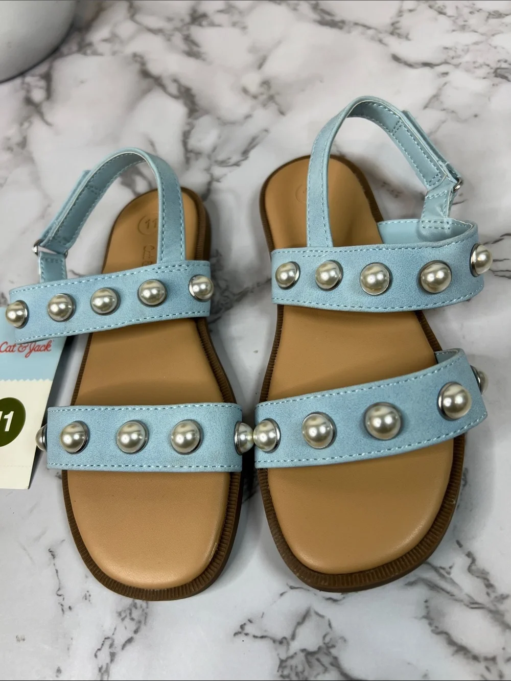 Cat & Jack Light Blue Pearl-Stud Sandals Various Sizes