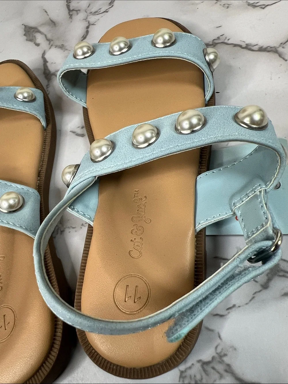Cat & Jack Light Blue Pearl-Stud Sandals Various Sizes