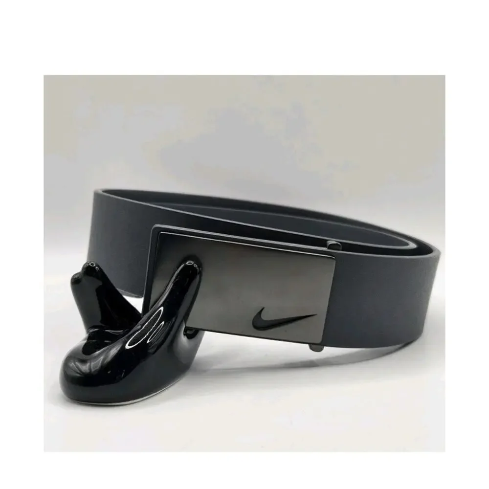 Nike Tonal Sleek Modern Plaque Belt •Nappa Leather •Dark Grey 32 Adjustable