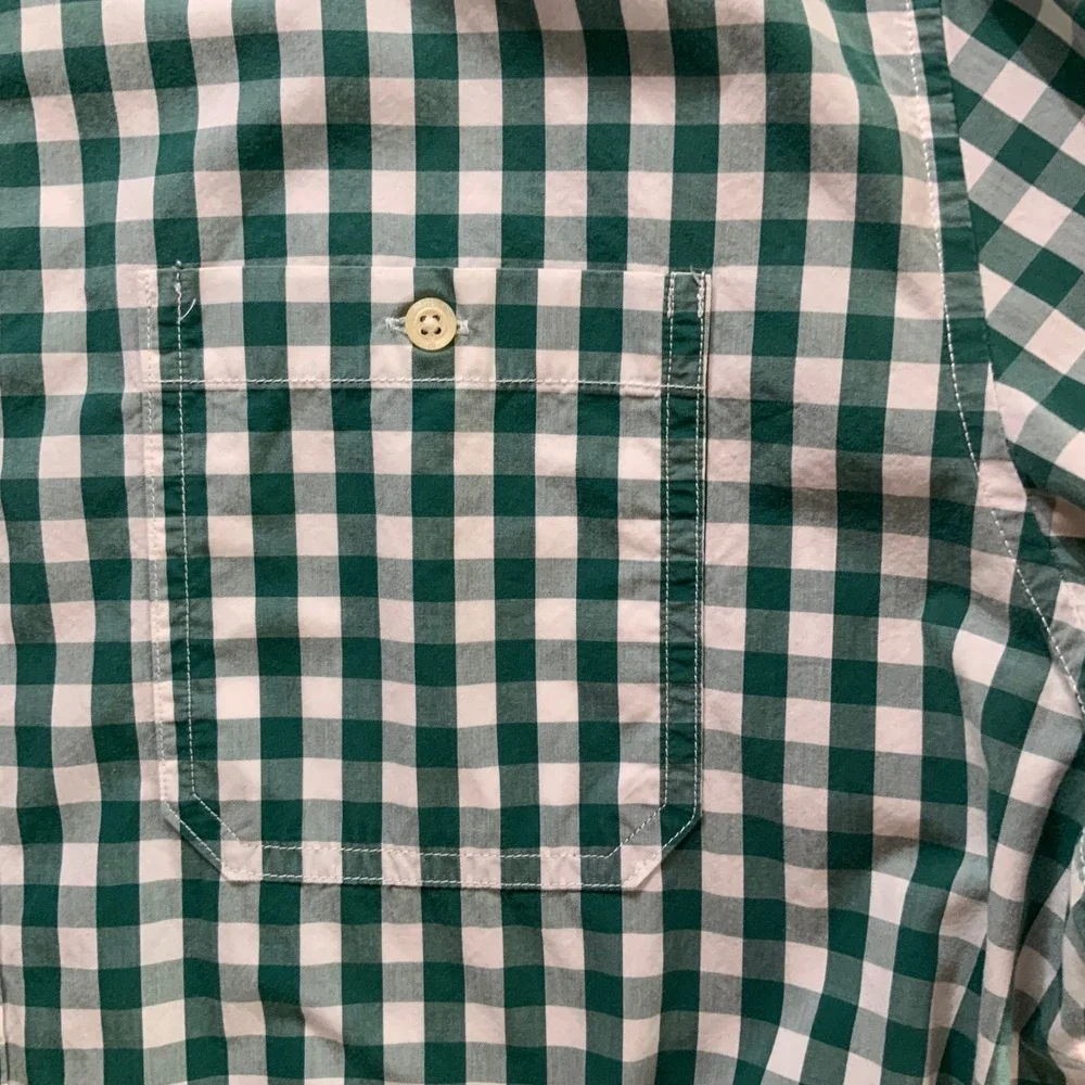Banana Republic Mens XL Green Gingham Check Long Sleeve Cotton Button Down Shirt