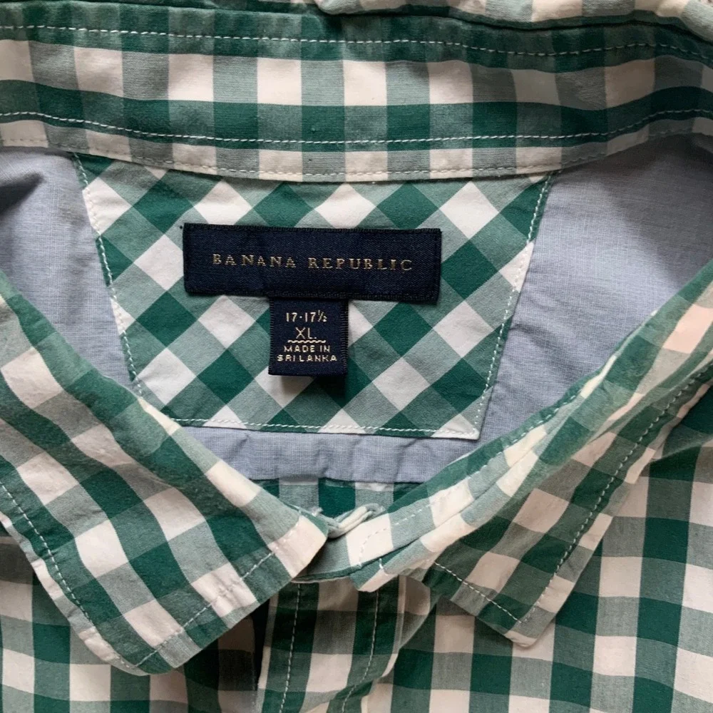 Banana Republic Mens XL Green Gingham Check Long Sleeve Cotton Button Down Shirt