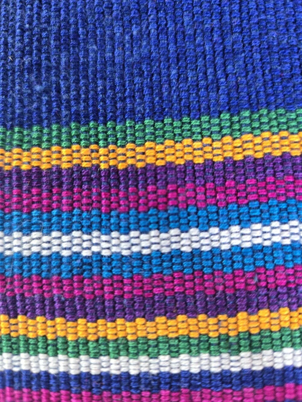 Guatamalen Handwoven Stripe Six Placemats & Napkins Cobalt Blue Rainbow Accents