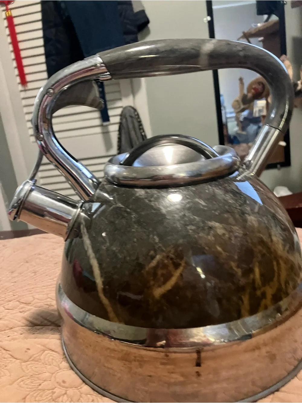 Stainless Steel Marble-Pattern Whistling Kettle - Gray