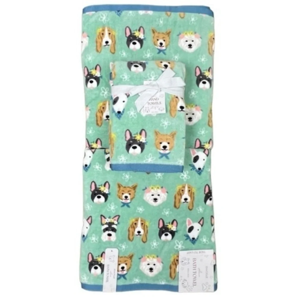Envogue - ‘Dogs - mint bundle’ bath towel set. NWT