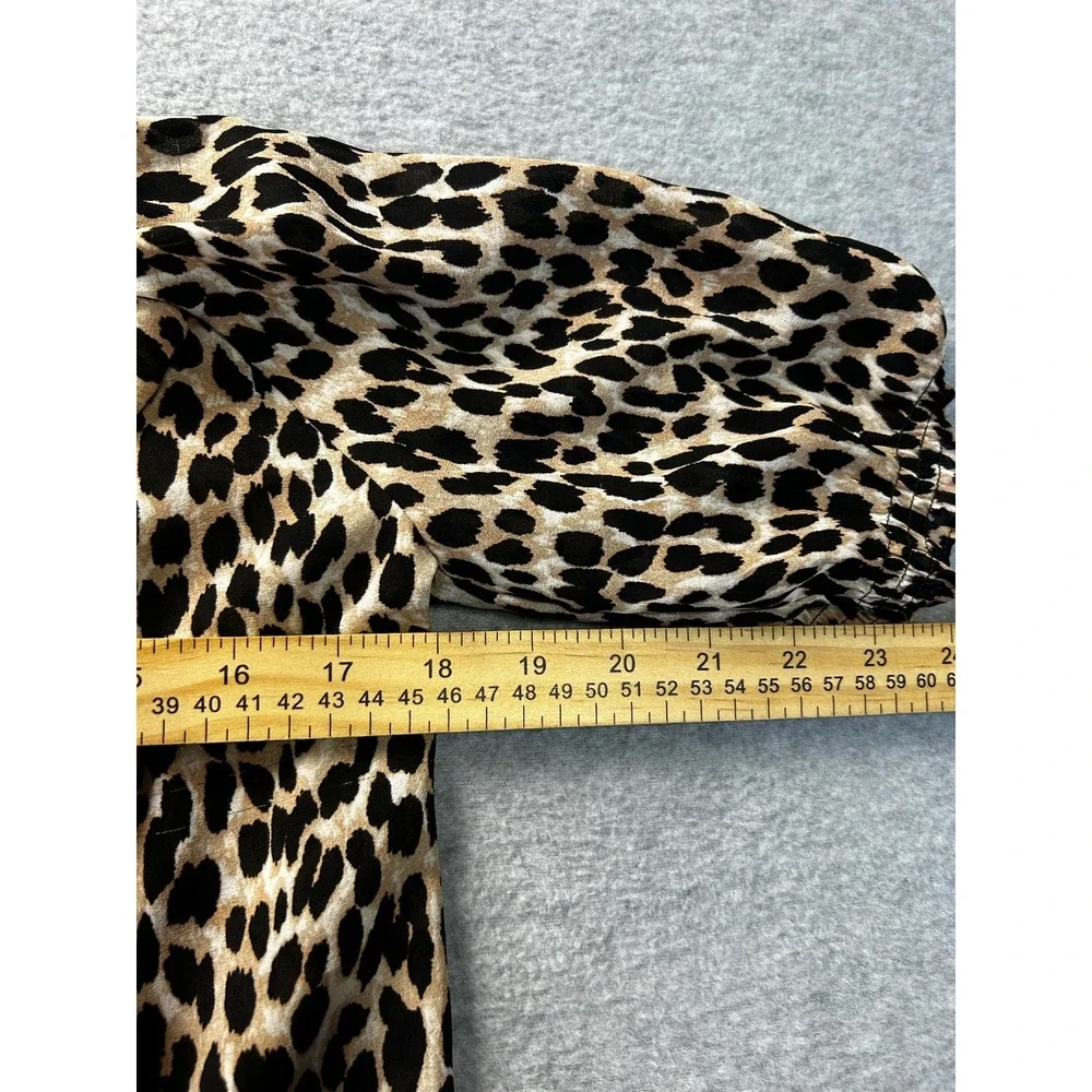 LOFT Petites Womens XSP Leopard Print Blouse Ruffle Neck Animal‎ Print Top