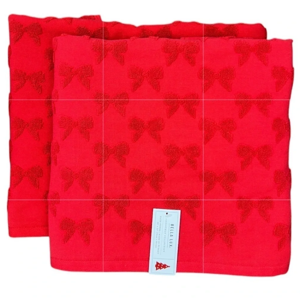 Bella Lux - ‘Red Bows Bundle’ bath towel set. NWT. Firm!