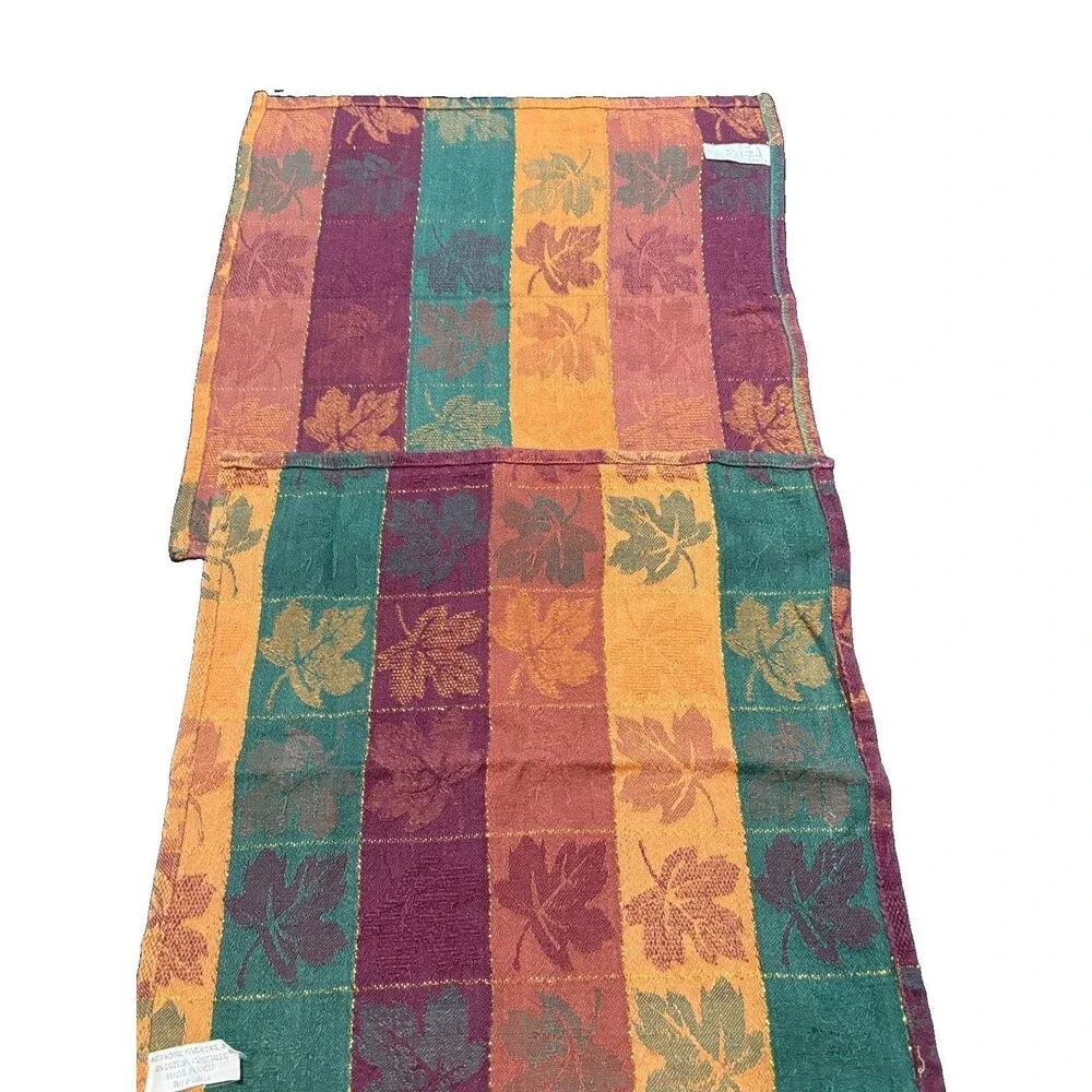 Avon Vintage Autumn Fall Harvest Leaf Tapestry Metallic Orange Green Napkins.