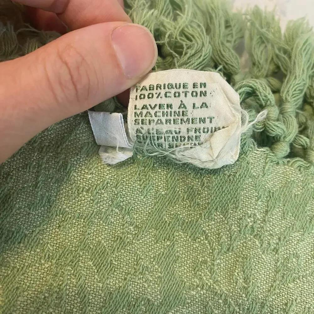 Vintage April Cornell Essentials Tablecloth Square Fringe Green 52x52