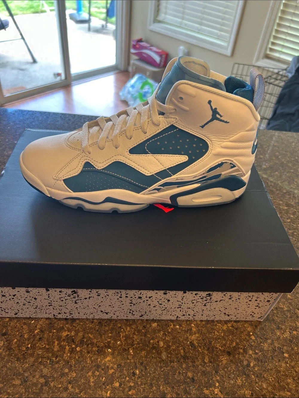Jordan MVP High-Top Sneakers in White & Teal Blue