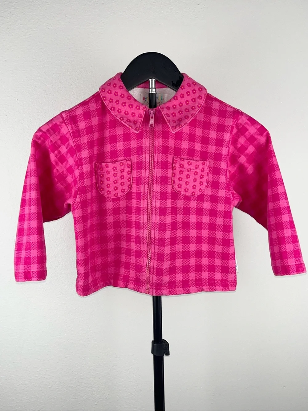 Gymboree (MED) 1990s Pink Plaid Gingham Zip-Up Rainbow Tag Vintage Jacket