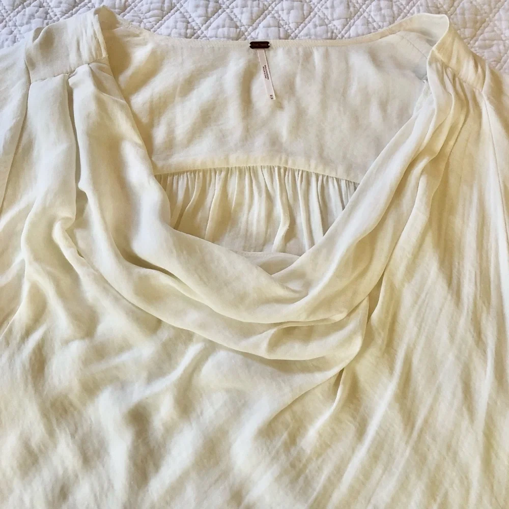 Free People Cream Drape Blouse With Big Balloon Sleeves