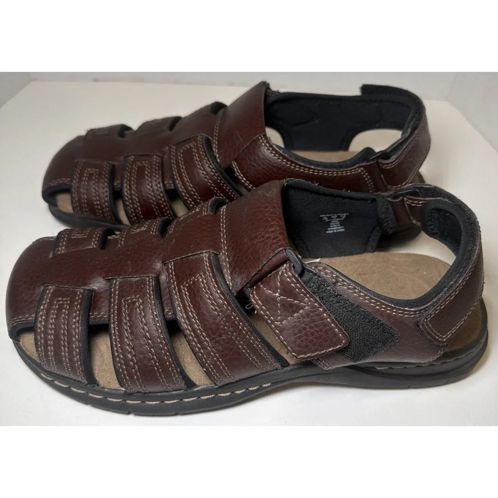 Thom McAn Sandals Mens 12M Keifer Fisherman Brown Leather Closed Toe Comfort