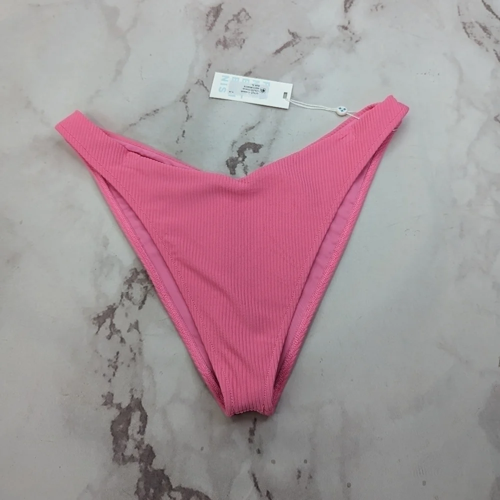 Frankie's Bikinis Bottoms Women XL Swim Bathing Ribbed Enzo Cherub Pink Cheeky