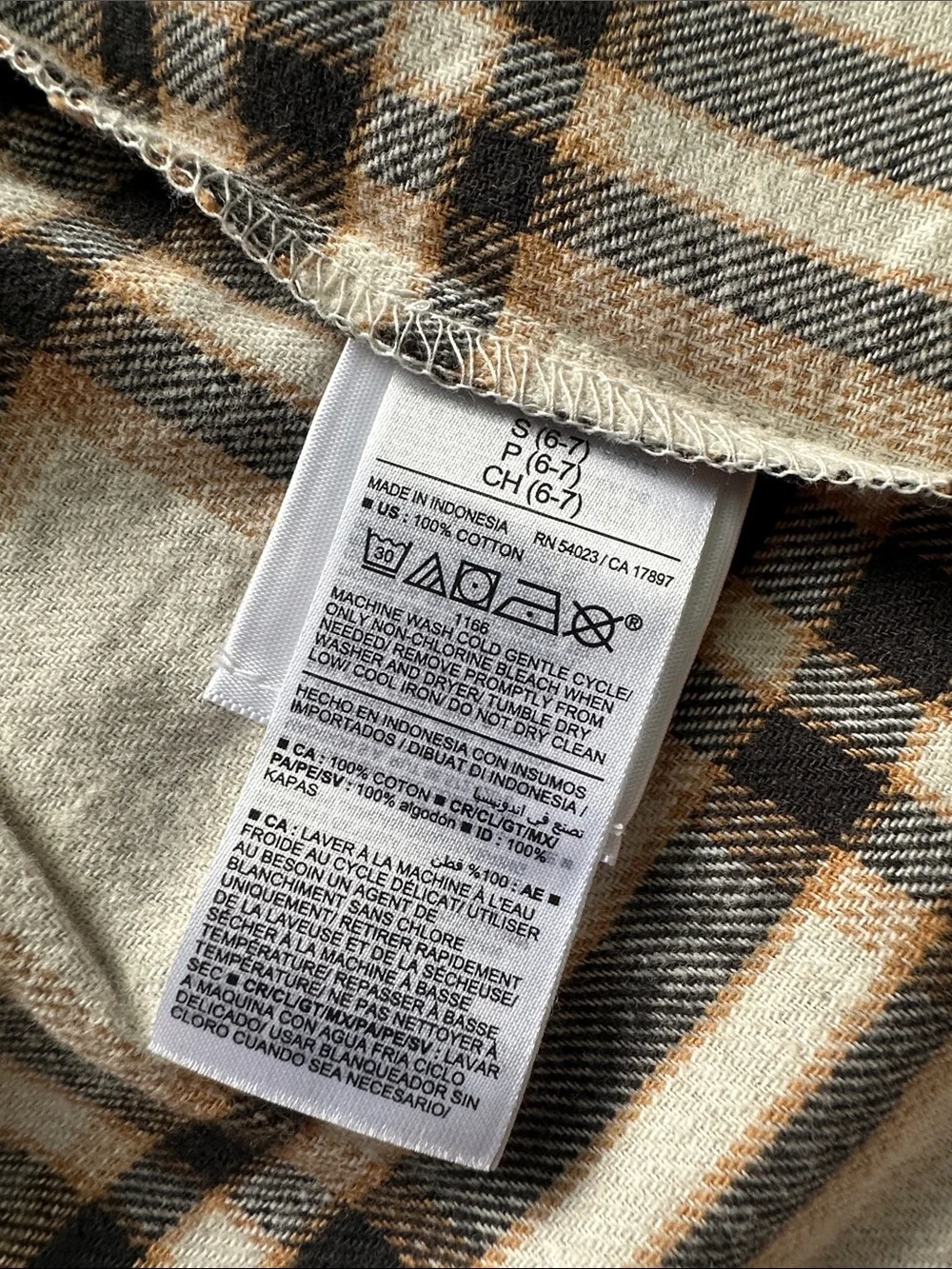 Old Navy Cream, Brown & Black Plaid Button-Down Shirt