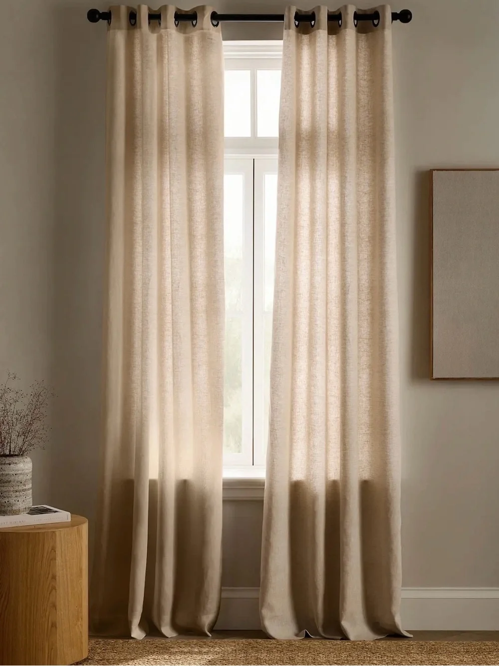 Quince European Linen Curtain Panels with Grommets Set of 2 in Flax