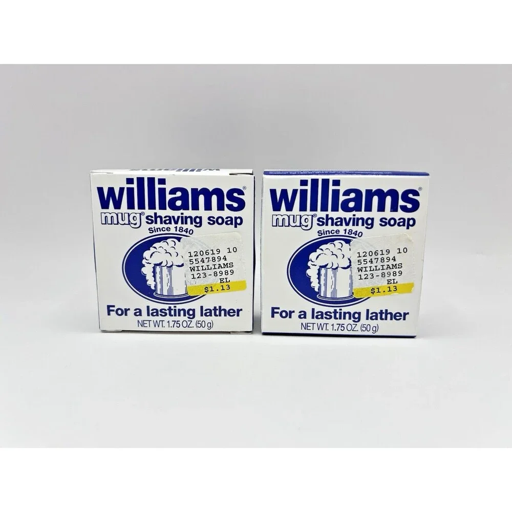 Williams Mug Shaving Soap 1.75 oz Lasting Lather Bar, Discontinued, Lot of 2