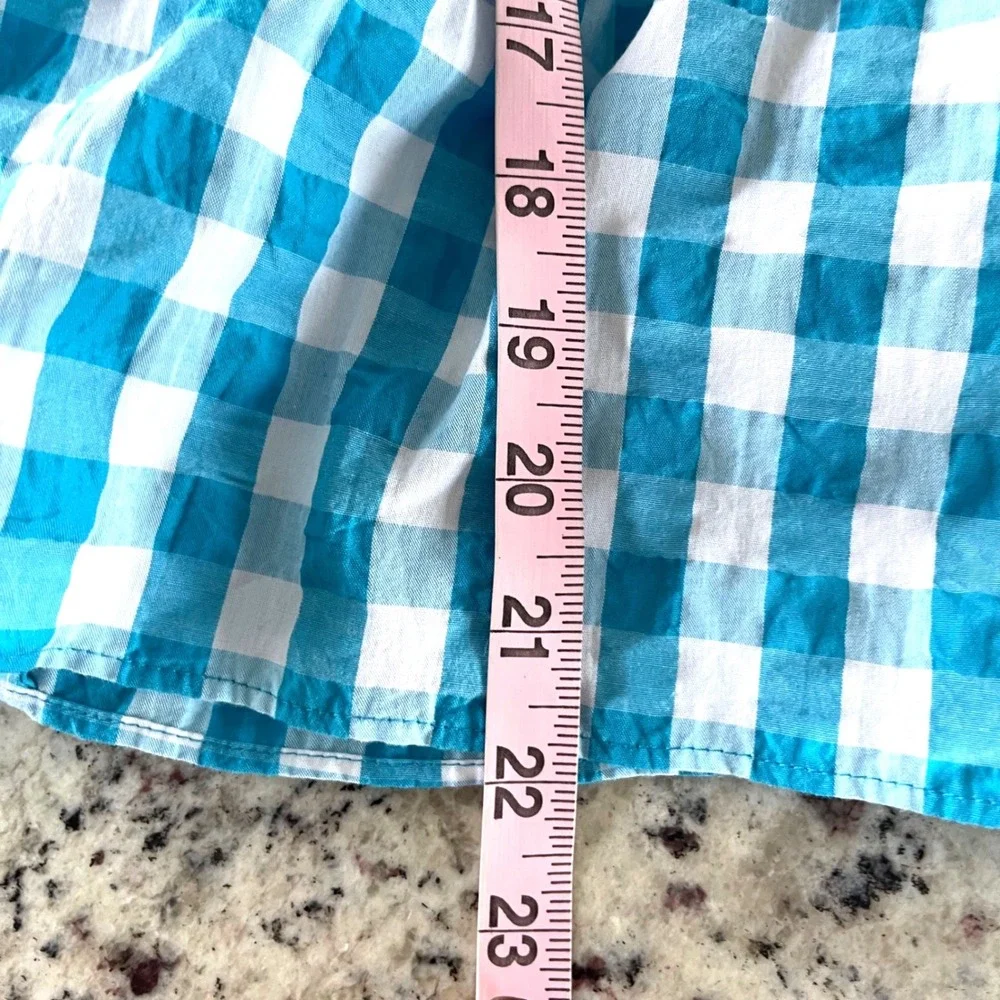 Lilly Pulitzer Sarafina Top Womens 2 Turquoise Gingham‎ Puff Sleeve Smocked NWT