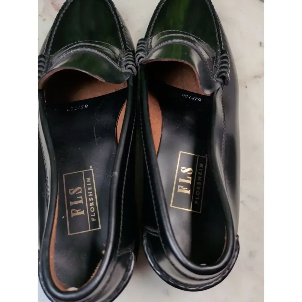 Florsheim Black Leather Penny Loafers Men's US 9.5 D Slip On Dress Shoes