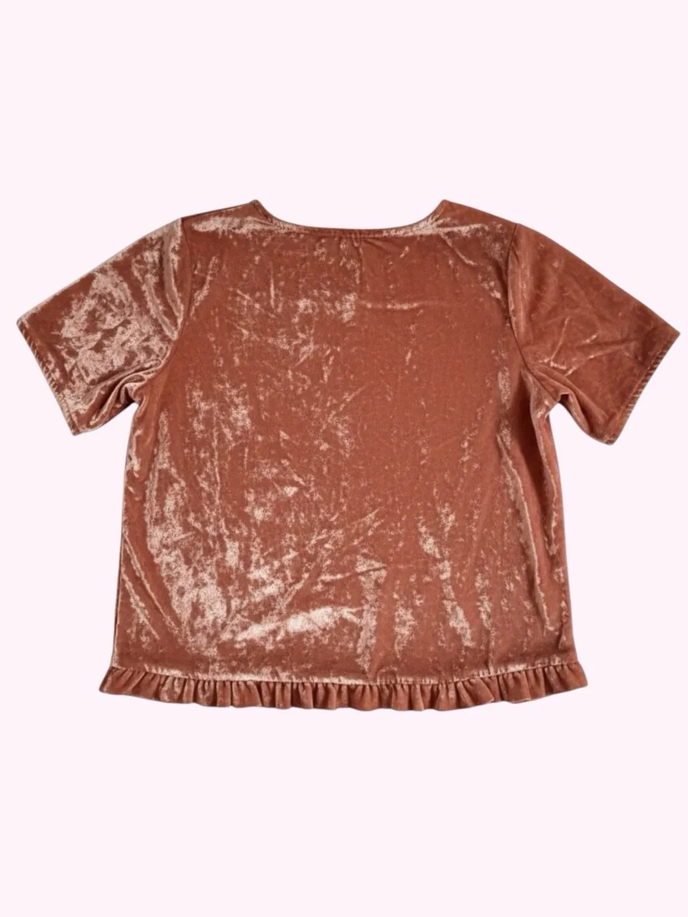 Madewell🎀Orange/Coral Crushed Velvet Ruffle Hem Top🎀Size M🎀Versatile&Chic🎀