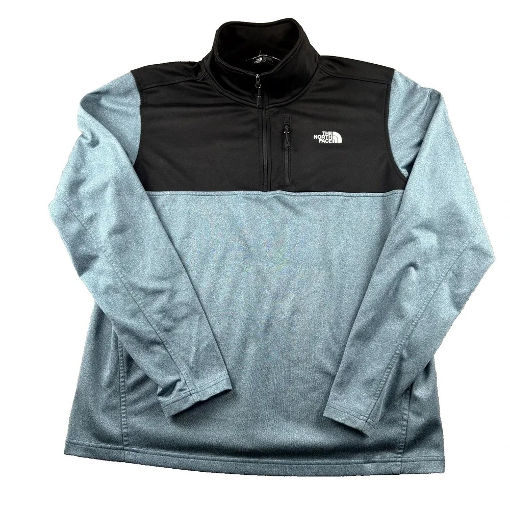 The North Face Jacket Mens Large Blue Black Logo Mock Neck Quarter Zip Hiking