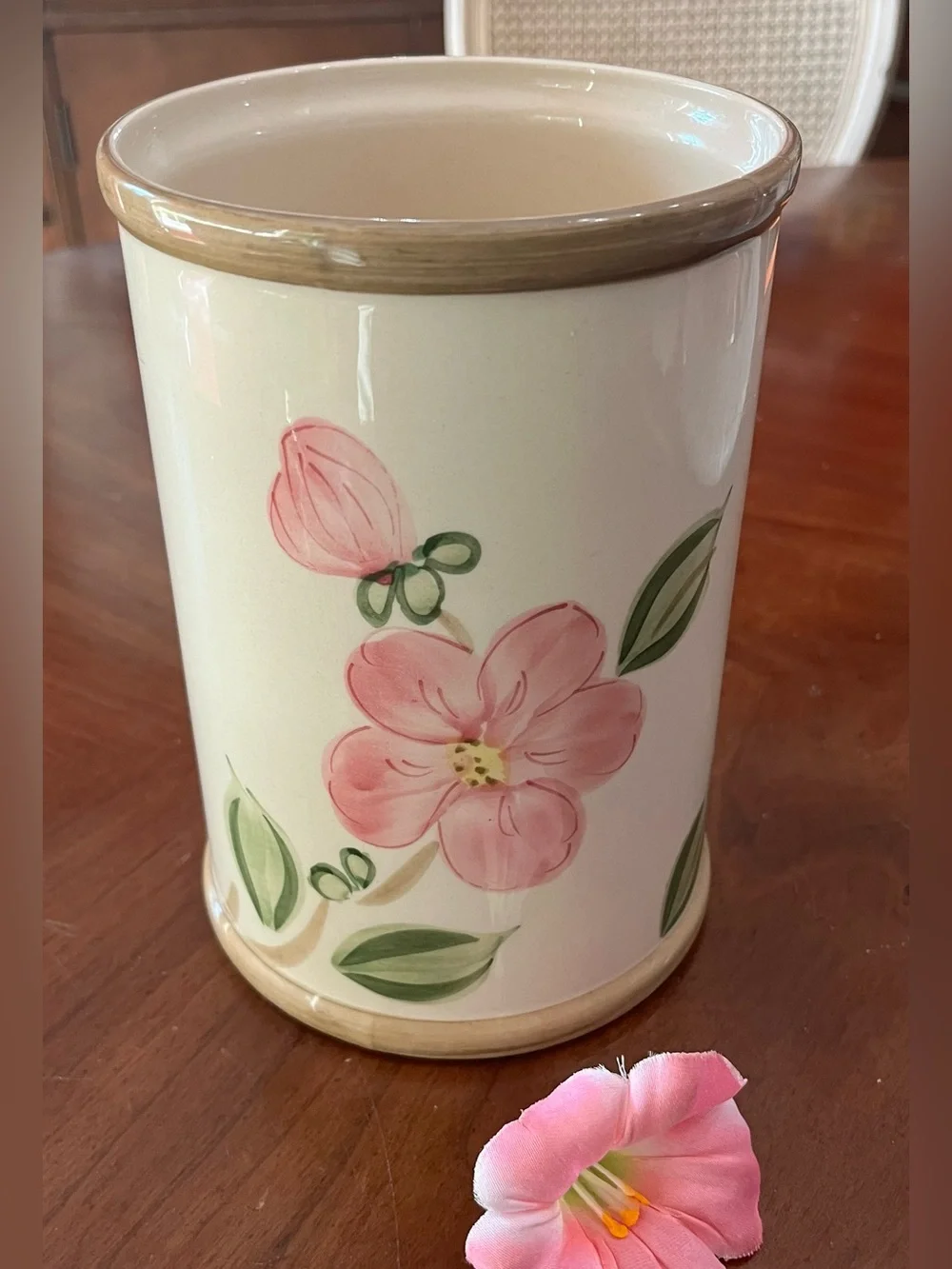 Vintage Franciscan Desert Rose Utensil Holder Crock 7” Made in Portugal