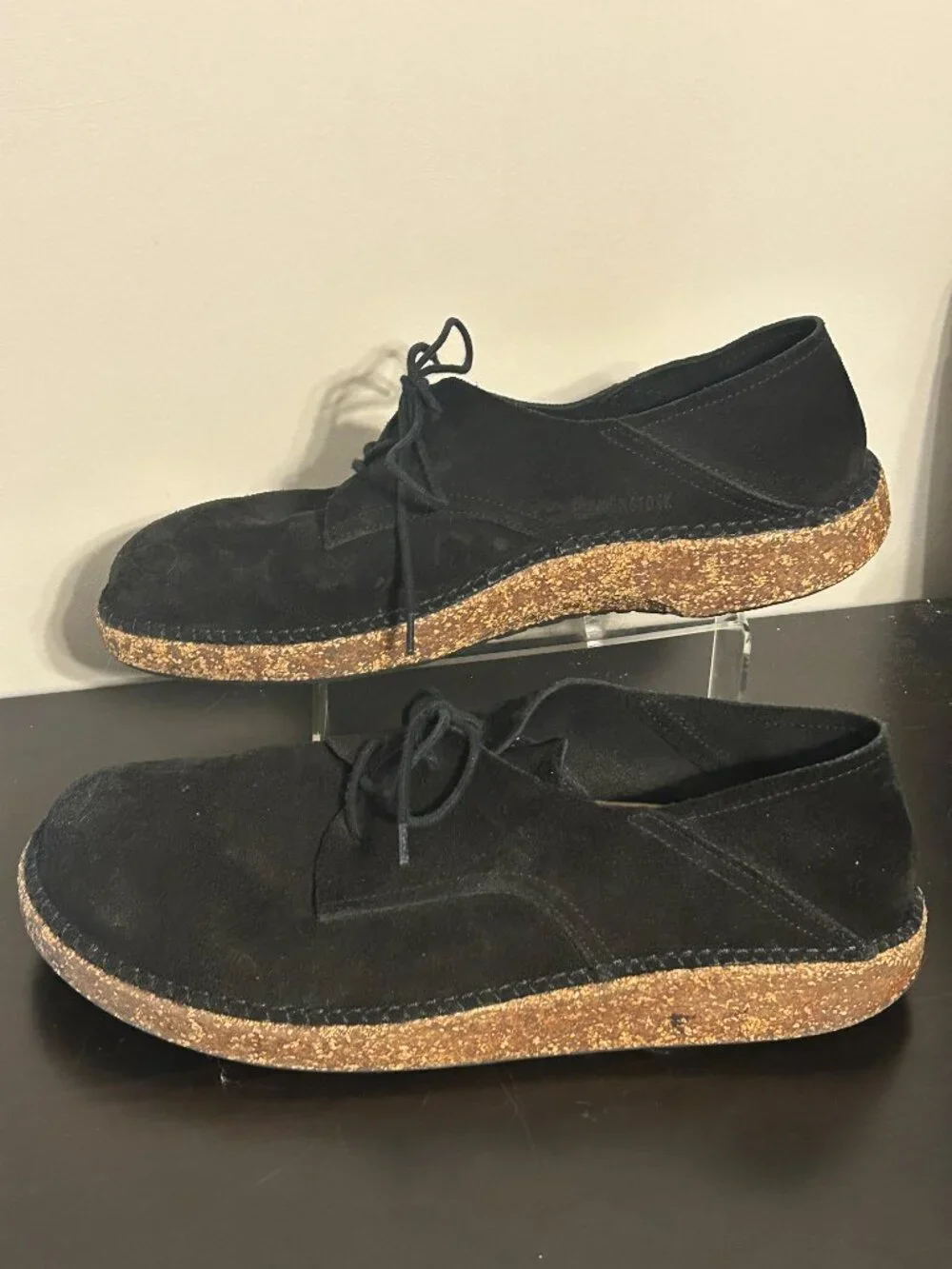 Mens BIRKENSTOCK Sz 46 US 12 Black Suede Lace-Up Gary Shoes