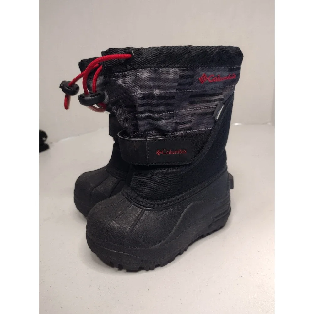 Columbia Powderbug‎ Plus II Kids Black Waterproof Snow Boots Size 7
