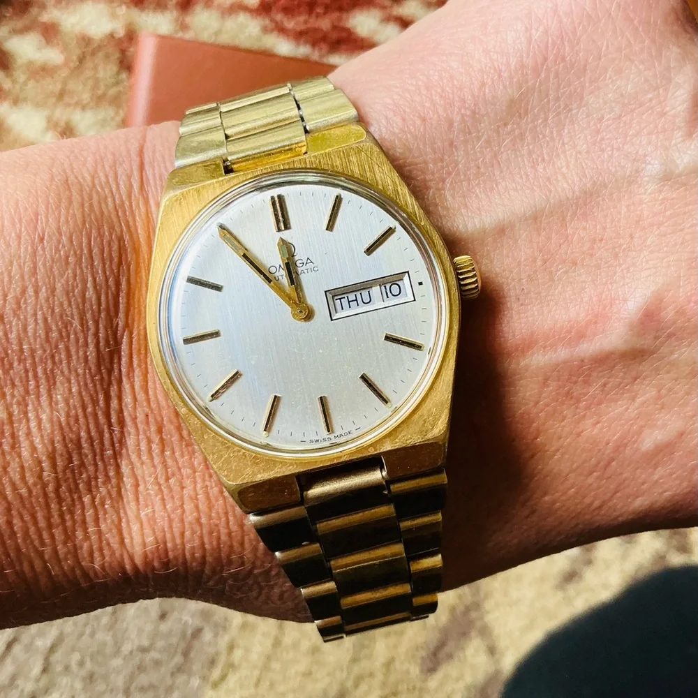 Omega Gold-Tone Men's Automatic Watch with Silver Dial