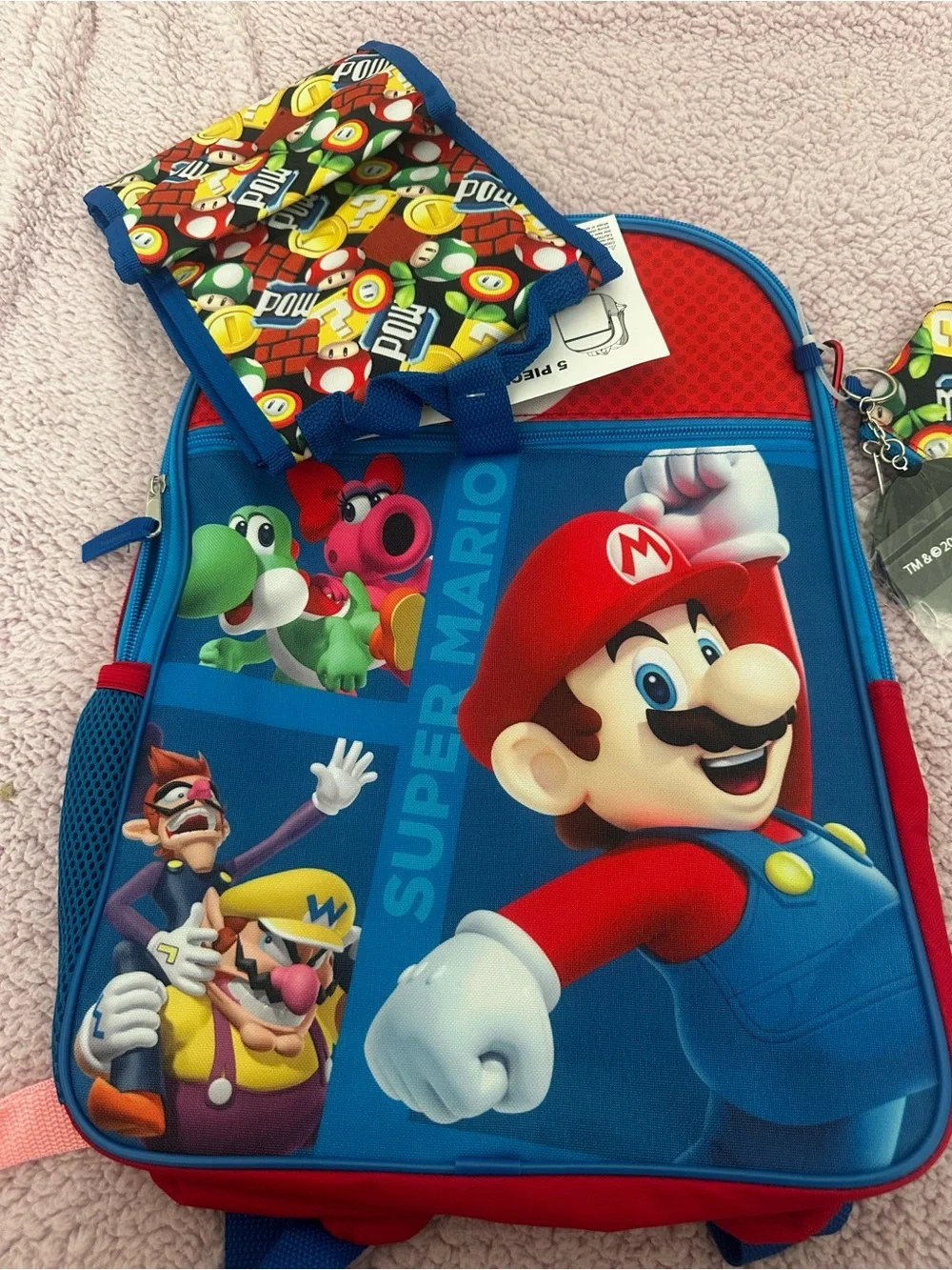 Disney Super Mario Blue Red Kids Backpack Set - 5 Piece