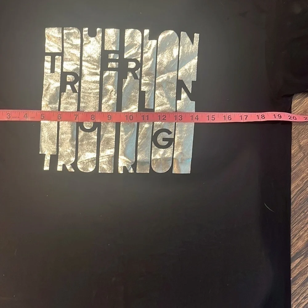 True Religion Black Metallic Foil Column Graphic Tee.  Size Medium