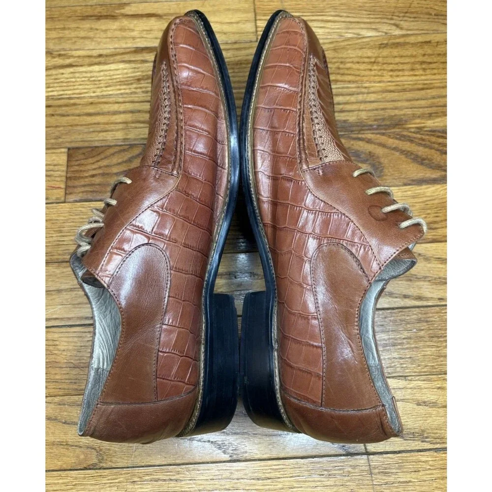 Vintage Stacy Adams Men’s Size 13 Brown Textured Croc Print Oxfords Dress Shoes