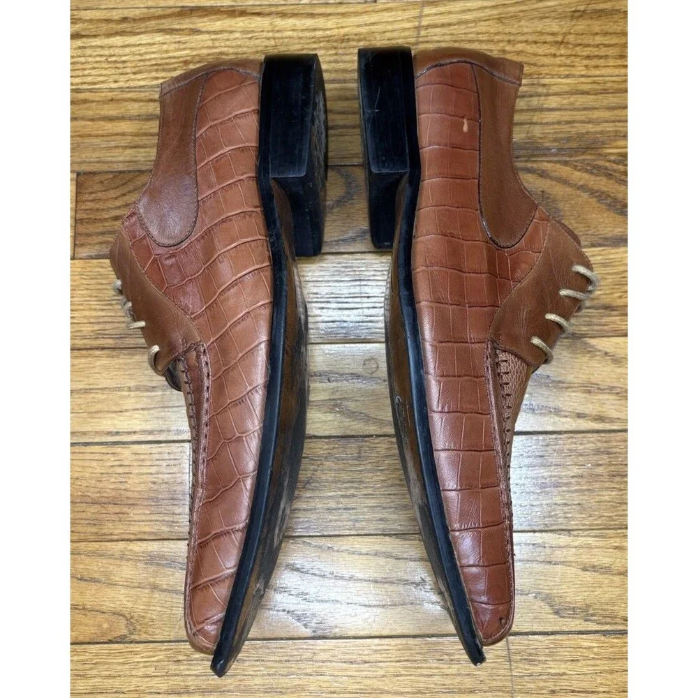 Vintage Stacy Adams Men’s Size 13 Brown Textured Croc Print Oxfords Dress Shoes