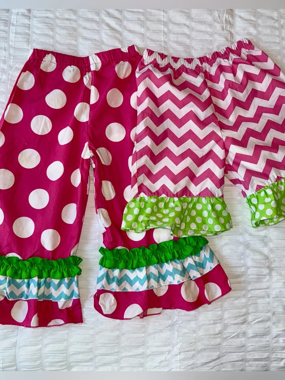Max & Lulu Girls Pink Polka Dot & Chevron Ruffle Pants 2 Pair Size 6